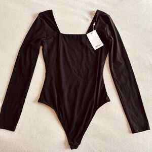 QUINCE Second Skin Square Neck Black Long Sleeve Bodysuit  | Womens Small NWT